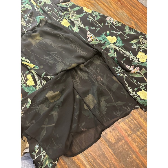 Lulus Floral Maxi‎ Dress Black Yellow Pink Botanical Print Ruffle Sleeve - Picture 8 of 17